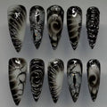 Halloween Goth Press on Nails Medium - Almond Fake Nails Horror Eyeball Black Nails Press ons,Halloween Wound Full Cover Stick on Nails Reusable Acrylic Nails for Women 24Pcs - color: Black halloween goth
