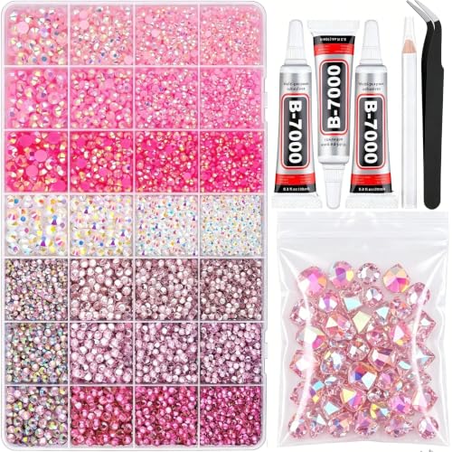 28000 Pcs Pink Rhinestones for Bedazzling 3/4/5/6mm Gems for Crafting DIY - color: Pink