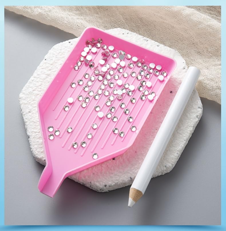 Nail Art Rhinestone Picker Tool Set, Wax Pencil with Diamond Painting Tray, Crystal Gem Picker Pen and Bead Sorting Tray for Nail Art, Diamond Painting, Jewelry Making & Crafts（Pink）