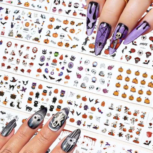 30Sheets Halloween Nail Stickers, Ghost, & Skull, Spider Design - color: Style-20