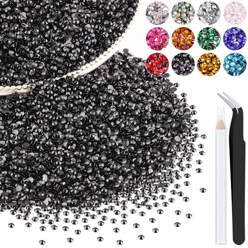 12000PCS 2mm Resin Rhinestones Bulk for Crafting (Black), Flatback Bedazzling Crystals for Crafts DIY Nail Decoration, Gems Charms for Tumbler Shoes Clothing Fabric with Pickup Pen and Tweezers - color: B04 Resin Rhinestones (Black), size: 2mm