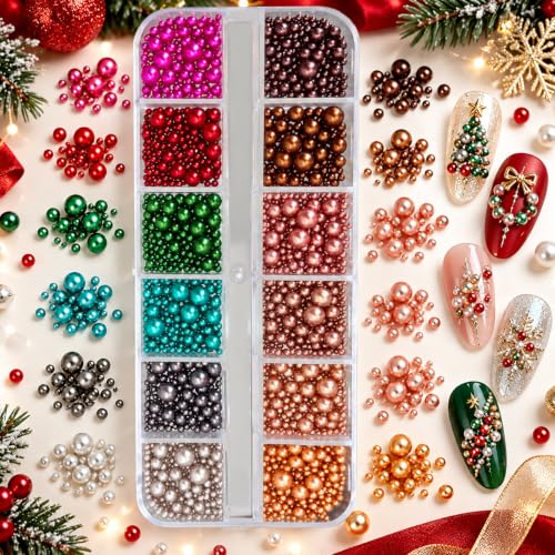 1 Box 12 Colors Cute Christmas Bedazzling Kit Xmas Nail Charms and Gems - color: Mix Colorful Christmas
