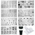 AddFavor Nail Stamping Plate Kit with Nail Stamp and Scraper, 6pcs Leaf Fruit Geometric Nail Stamper Kit for Home Salon Manicure Polish Print Stencils Design Tools - color: Color B
