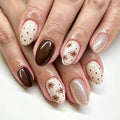 24Pcs Fall Flower Press on Nails Short Almond Polka Dots Fake Nails - color: Fall10