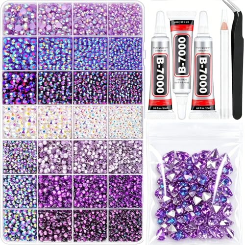28000 Pcs Purple Rhinestones for Bedazzling 3/4/5/6mm Gems for Crafting DIY - color: Purple