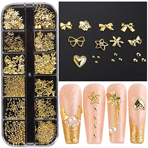 Fcozpjk 3D Metal Nail Charms Gold Silver Nail Beads Decorations - color: Gold