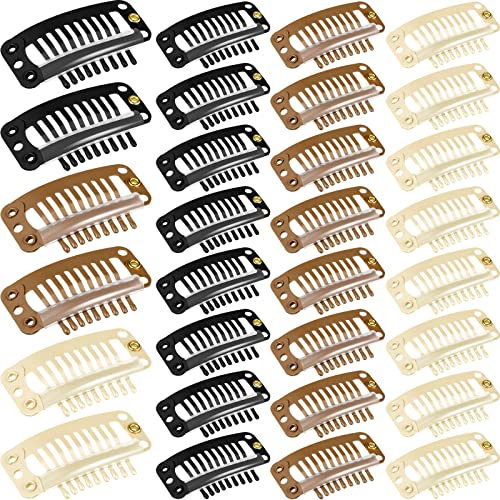 WILLBOND 30 Pcs 32 mm 9 Teeth Hair Extension Clips, Mixed Colors - color: Mixed Colors