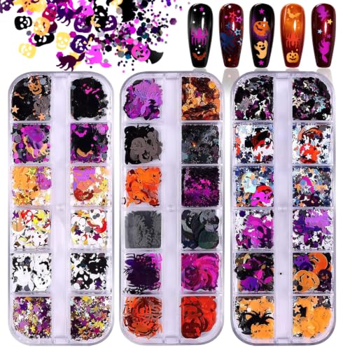 Kalolary Halloween Nail Glitter 36 Grids Nail Art Sequins for Halloween - color: Halloween B