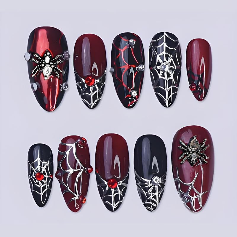 30pcs Halloween Press On Nails 3D Gothic Spider Fake Acrylic Nails - color: Halloween Press on Nails 10