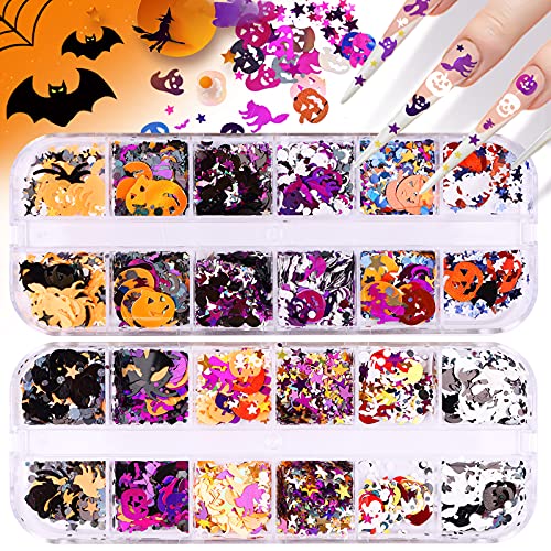 EBANKU Halloween Nail Glitter 2 Boxes Halloween Confetti Pumpkin Witch - color: Halloween - 2P C