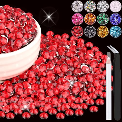 4000PCS 5mm Resin Rhinestones Bulk for Crafting (Red), Flatback Bedazzling Crystals for Crafts DIY Nail Decoration, Gems Charms for Tumbler Shoes Clothing Fabric with Pickup Pen and Tweezers - color: B06 Resin Rhinestones (Red), size: 5mm