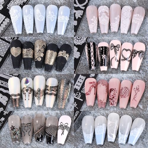 Lace Nail Stamping Plate Set - French Tip Stamp Silicone Nail Stamper Kit Bow Lace Design with Nail Stamp Plates Laser Storage Bag Nail Art Stencil Nail Supplies for Home DIY &Professional Salon - style: Lace Style