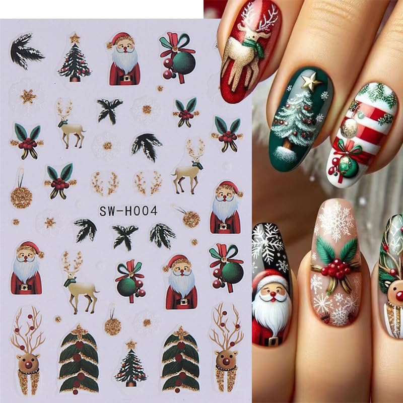 10 Sheets Christmas Nail Stickers for Nail Art,3D Self-Adhesive Nail Decals - color: Christmas