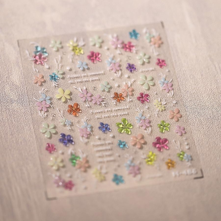 1 Sheet Flower Nail Stickers 5D Embossed Nail Art Stickers Floral Nail Decals Jelly Daisy Floral Nail Design Summer Nail Design Small Floral Nail Supplies Accessories for Women DIY Manicure Decoration - style: jelly flower