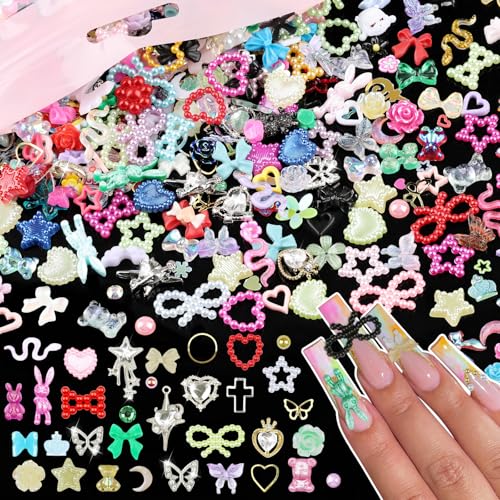 650PCS 3D Resin Nail Charms and Gems Colorful Flower Bow Butterfly Charms - color: Mixed Colors