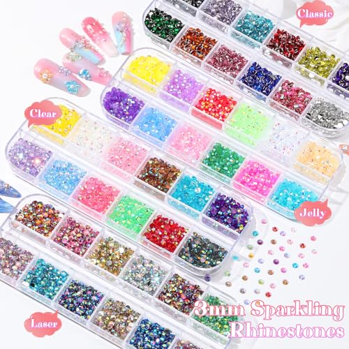 6 Boxes Resin Rhinestones for Bedazzling Kit, 3mm Mixed-Color Jelly Clear AB Rhinestones Flatback Small Pearls Accessories with Tweezers and Brush for Crafting Nail Art DIY Cap Tumblers Face Makeup - color: Mixed-Color - 3mm