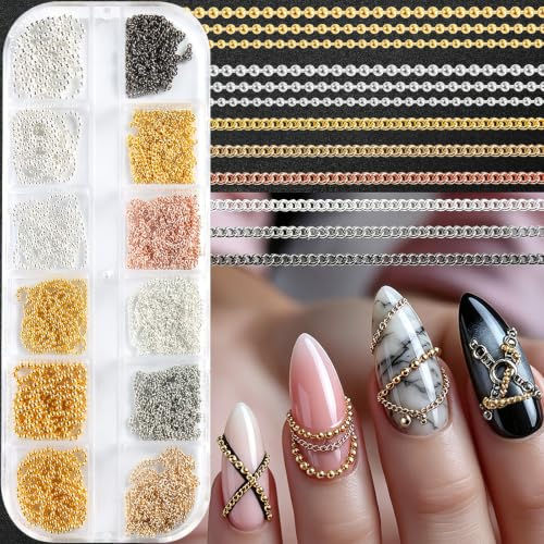 Nail Chains Charms, Various Styles Metal Chain Nail Charms 12 Strips