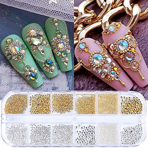 Fcozpjk 3D Metal Nail Charms Gold Silver Nail Beads Decorations - color: Beads