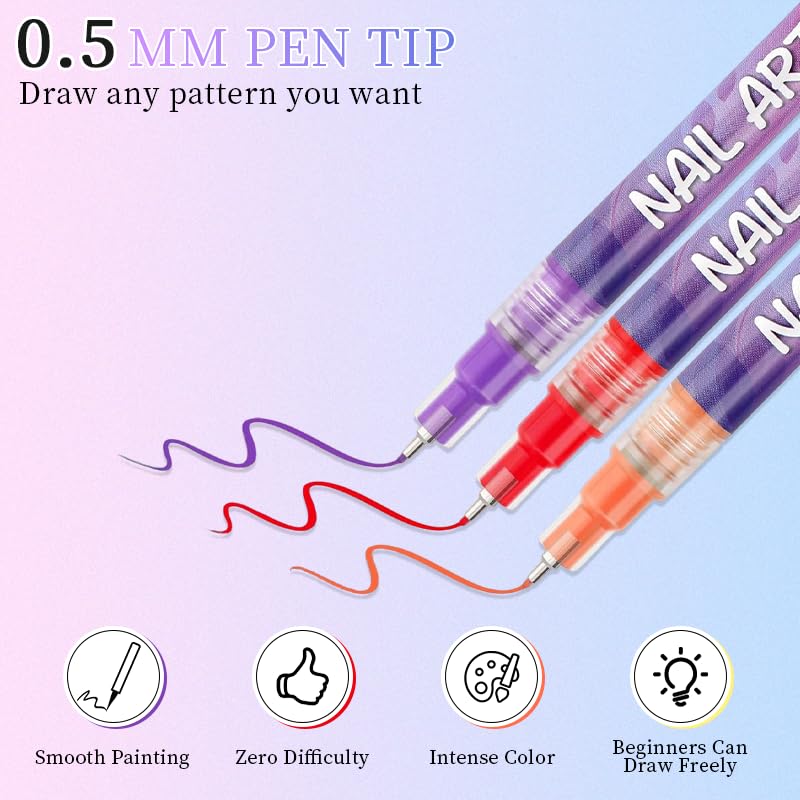 12 Colors Nail Art Pens Set – 3D Nail Art Marker & Polish Pens with Fine Liner Brush for Drawing, Painting & DIY Manicure Designs, Nail Art Beauty Tools Kit (1 Set)