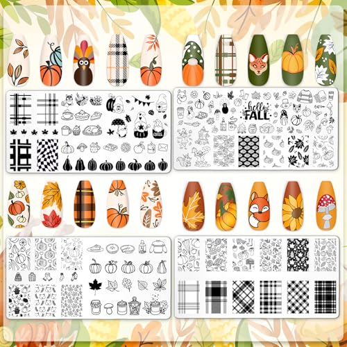 JarThenaAMCS Fall Nail Stamping Plates Set, Pumpkin Leaf Gnome - style: Fall