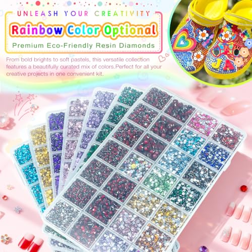 qiipii 28 Grids 2mm-6mm Jade Green Resin Rhinestones w Glue for Bedazzling - color: Aqua/Jade Green, size: Crystal