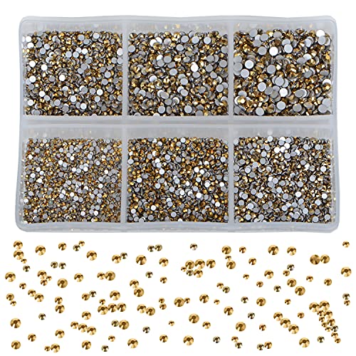 Bymitel 7200 Pieces 6 Mixed Sizes Glue Fix on Glass Rhinestones Round Crystal Gems Flatback for DIY Jewelry Making with one Picking Pen (6-Sizes 7200PCS, Aurum) - color: Aurum, size: 6-SIZES 7200PCS