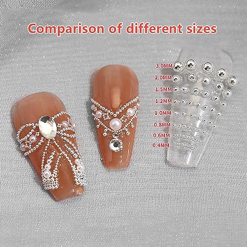 3D Mixed Sizes Nail Art Studs Gold Silver Mini Metal Caviar Nails Beads - color: Gold & Silver Mini + Tweezers