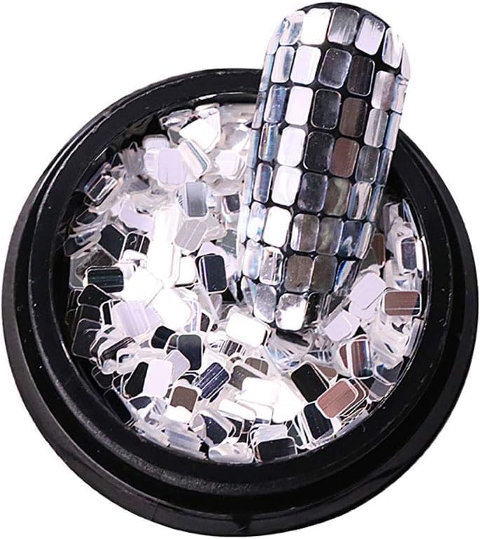 Nail Sequins Silver Square Sequins Nail Art Supply for Nails Decoration Makeup DIY Arts Crafts,Rectangle Shape Nail Shiny Supplies for Women Girls Manicure Charms Decorations, DIY Resin Nail Art Tips