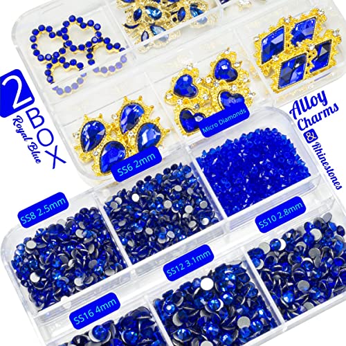 24pcs Blue Luxury Nail Charms +2000pcs Sapphire Rhinestones 3D Big Nail Gems K9 Glass Royal Blue Nail Crystals Diamonds Jewelry Stones Alloy Nail Art Studs Decor Supplies Heart Charms for Nails Crafts - color: Luxury Charms - Blue, size: 2 Box