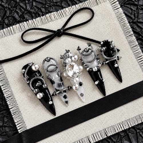 100PCS 3D Metal Punk Nail Art Charms, Silver Black Gothic Y2K Nail Studs, Rivets Spikes Beads Rings Alloy Nail Jewelry for DIY Manicure Salon Decoration (Punk) - color: Punk
