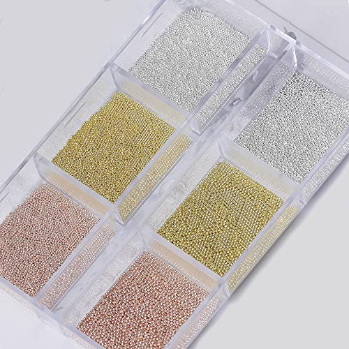 Small Nail Beads - Gold Silver Rose, Multi Size 3D, Round, Metal, Mini Steel Beads Ball Caviar, Nail Charms Design for Nail Art - color: Mini Nail Beads