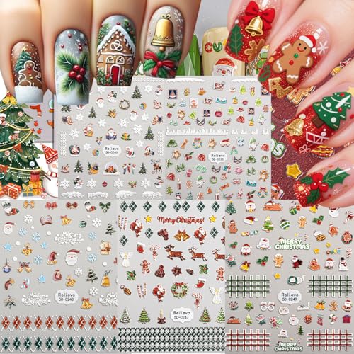 5 Sheets Christmas Nail Stickers for Nail Art, 5D Self-Adhesive Nail Decals - color: Christmas Sda