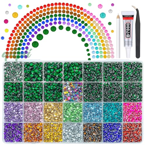 qiipii 28 Grids Emerald Green 2-6mm Resin Rhinestones w B7000 Glue for Bedazzling Crafting Colorful Flatback Stones Diamonds Crystals Gems Bedazzler Kit for Nails Face Eyes Makeup Tumblers DIY Crafts - color: Emerald Green, size: Crystal