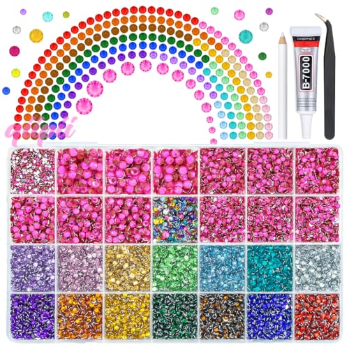 qiipii 28 Grids 2mm-6mm Hot Pink Resin Rhinestones with Glue for Bedazzling - color: Hot Pink, size: Crystal