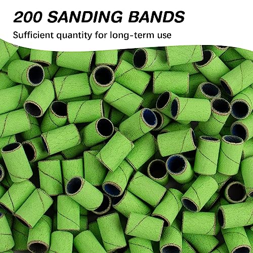 Sanding Bands for Nail Drill 240 Grit Extreme Fine Nail Sanding Bands 200Pcs Green Professional Sanding Bands and 2Pcs Nail Drill Bits for Manicures and Pedicure - color: green, size: 240 grit