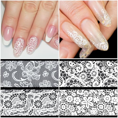 SmallCat 10 Sheets Nail Transfer Foil, Lace Nail Foil, 7.87"×0.9" - color: White (20x2.3cm)