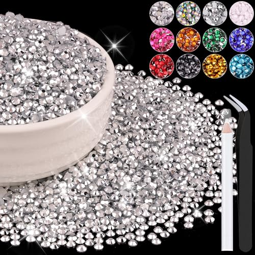 8000PCS 3mm Resin Rhinestones Bulk for Crafting (Silver), Flatback Bedazzling Crystals for Crafts DIY Nail Decoration, Gems Charms for Tumbler Shoes Clothing Fabric with Pickup Pen and Tweezers - color: B03 Resin Rhinestones (Silver), size: 3mm