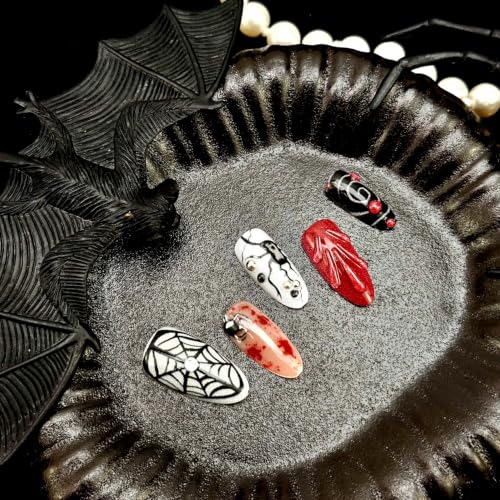 Halloween Press on Nails Medium Almond Spider Web Gothic Fake Nails - color: Halloween Press on Nails 03