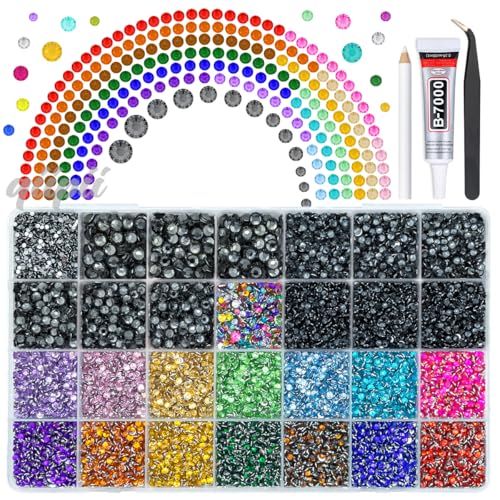qiipii 28 Grids 2mm-6mm Black Crystal Resin Rhinestones w B7000 Glue for Bedazzling Crafting Colorful Flatback Stones Black Diamonds Gems Bedazzler Kit for Nails Face Eyes Makeup Tumblers DIY Crafts - color: Gray, size: Crystal
