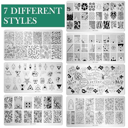 AddFavor Nail Stamping Plate Kit with Nail Stamp and Scraper, 6pcs Leaf Fruit Geometric Nail Stamper Kit for Home Salon Manicure Polish Print Stencils Design Tools - color: Color B