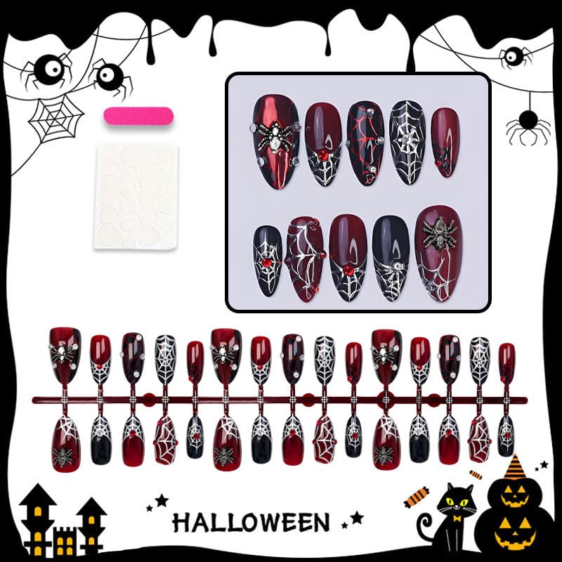 30pcs Halloween Press On Nails 3D Gothic Spider Fake Acrylic Nails - color: Halloween Press on Nails 10