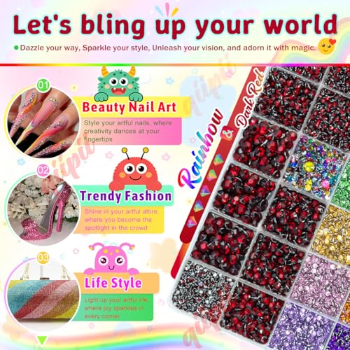 qiipii 28 Grids Dark Red 2mm-6mm Resin Rhinestones w B7000 Glue for Bedazzling Crafting Maroon Flatback Stones Diamonds Crystals Gems Colorful Bedazzler Kit for Nails Face Eyes Makeup Tumblers Crafts - color: Dark Red, size: Crystal
