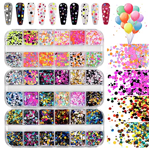36 Color Nail Sequins Kalolary Nail Art Flake Nail Glitter - color: Round