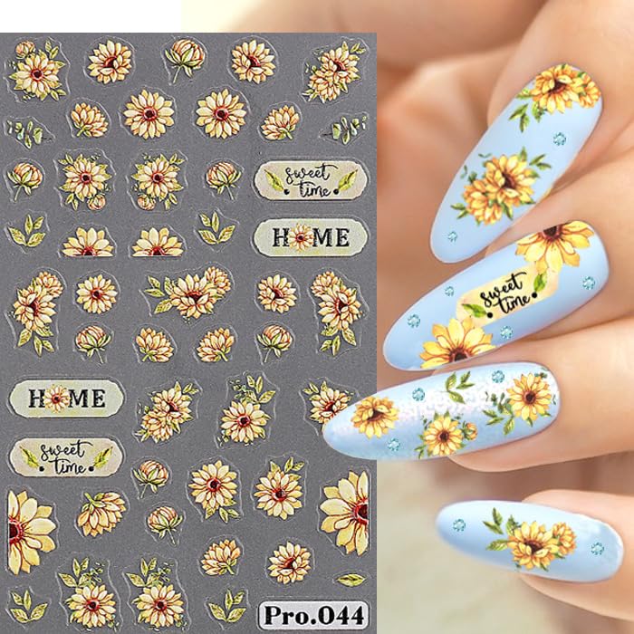 5 Sheets SunflowerNail Stickers for Nail Art, 5D Self-Adhesive Nail Decals - color: Sunflower