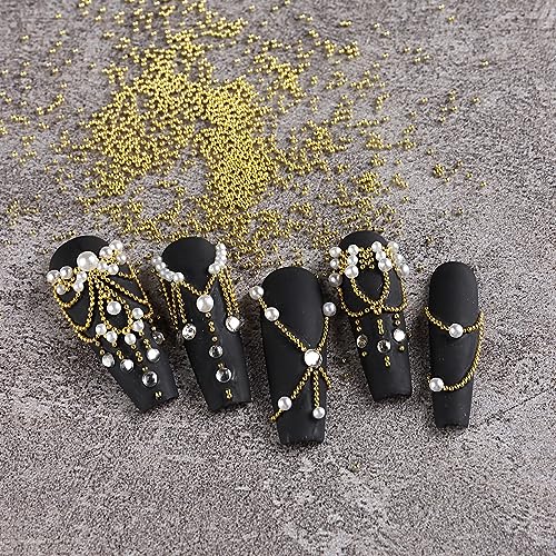3D Mixed Sizes Nail Art Studs Gold Silver Mini Metal Caviar Nails Beads - color: Gold & Silver Mini + Tweezers