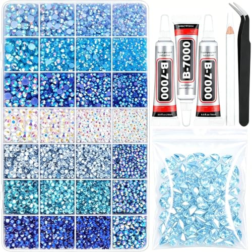 28000 Pcs Blue Rhinestones for Bedazzling 3/4/5/6mm Gems for Crafting DIY - color: Blue