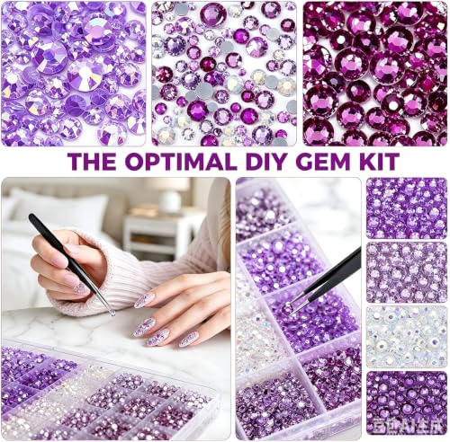 28000 Pcs Purple Rhinestones for Bedazzling 3/4/5/6mm Gems for Crafting DIY - color: Purple