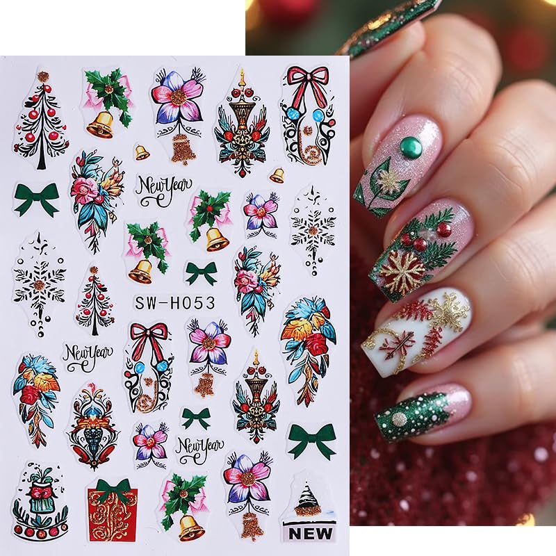 10 Sheets Christmas Nail Stickers for Nail Art,3D Self-Adhesive Nail Decals - color: Christmas