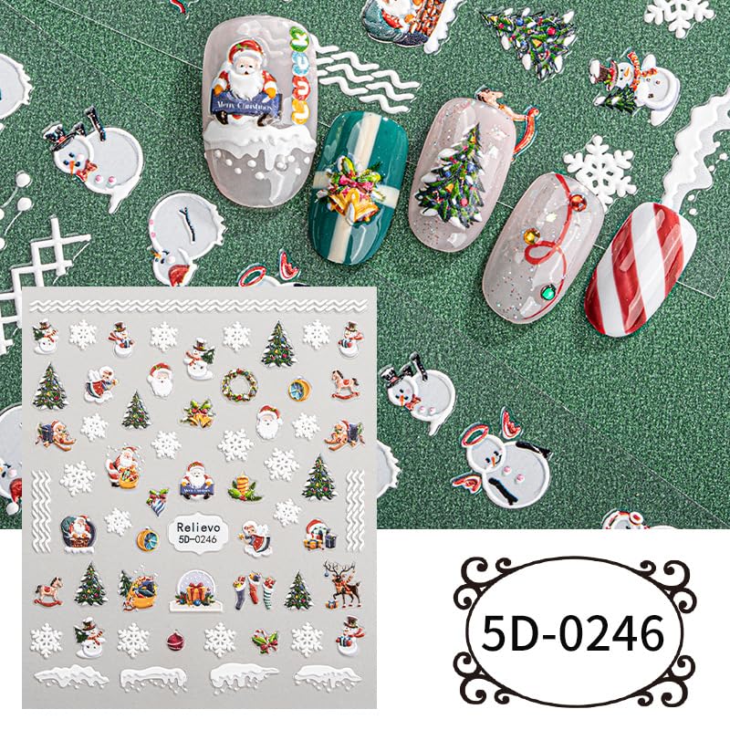 5 Sheets Christmas Nail Stickers for Nail Art, 5D Self-Adhesive Nail Decals - color: Christmas Sda