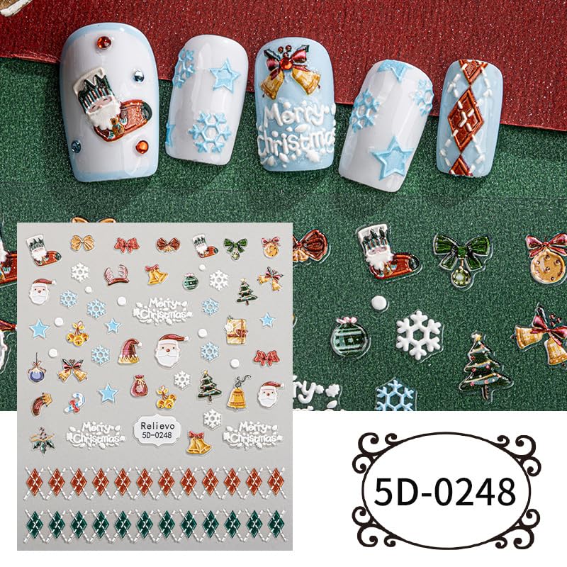5 Sheets Christmas Nail Stickers for Nail Art, 5D Self-Adhesive Nail Decals - color: Christmas Sda